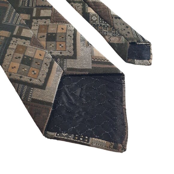 Marc Olivier Mod Geometric Patchwork Men Necktie Vintage Designer Jacquard Tan - Picture 5 of 5